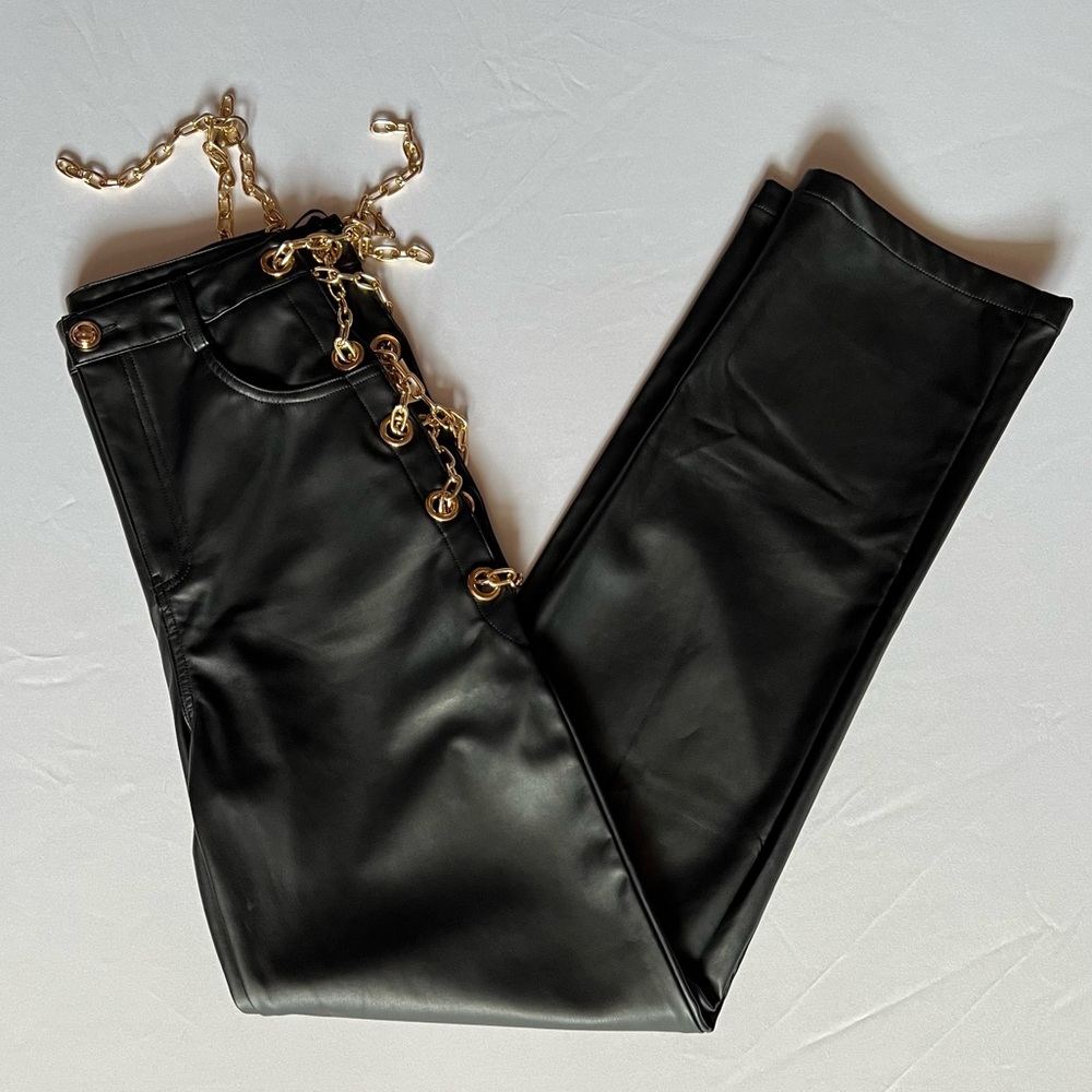 AKIRA Black Leather Chain Pants